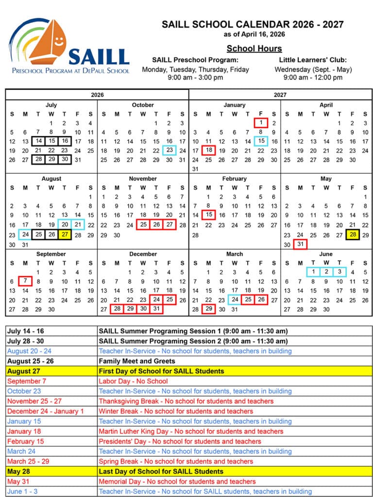 School Calendar - DePaul School for Hearing and Speech